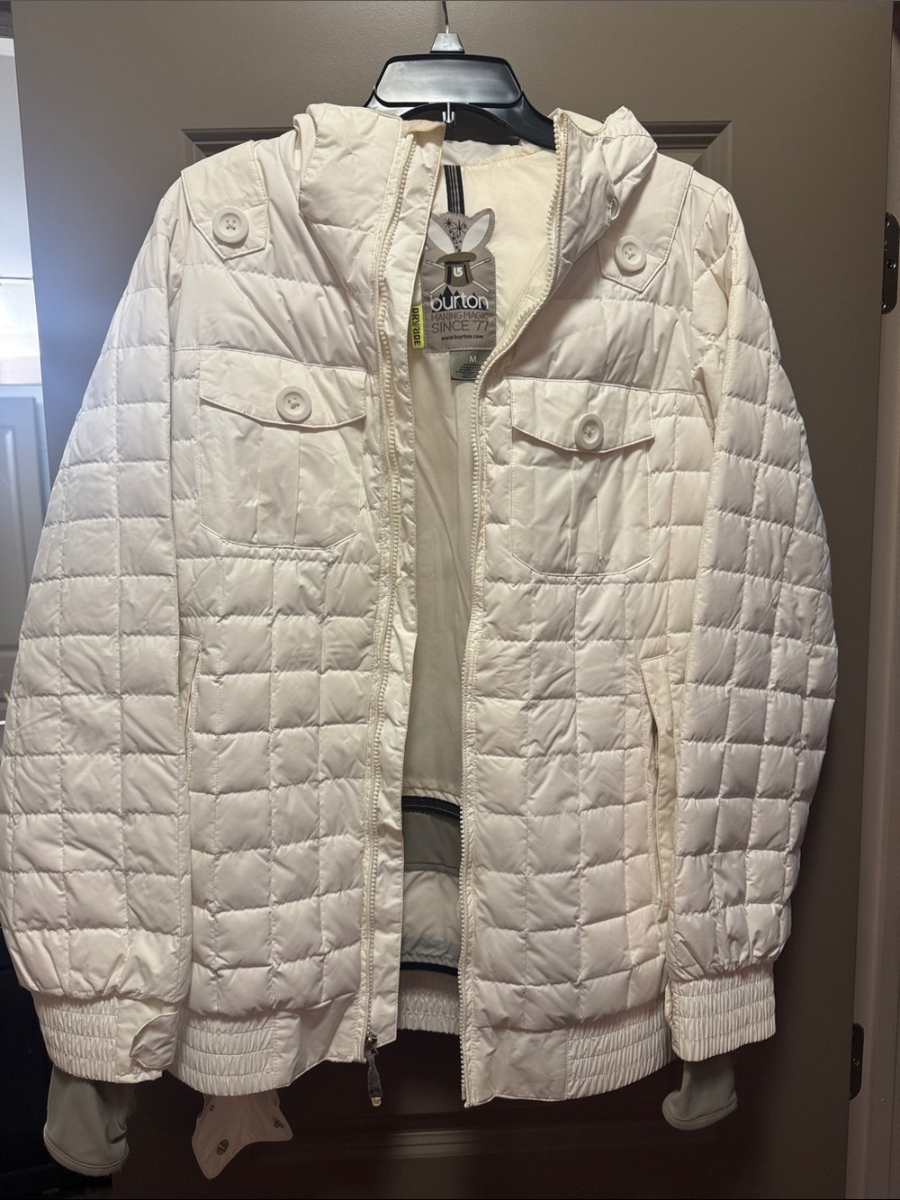 Burton Women's White Quilted Hooded Puffer Jacket